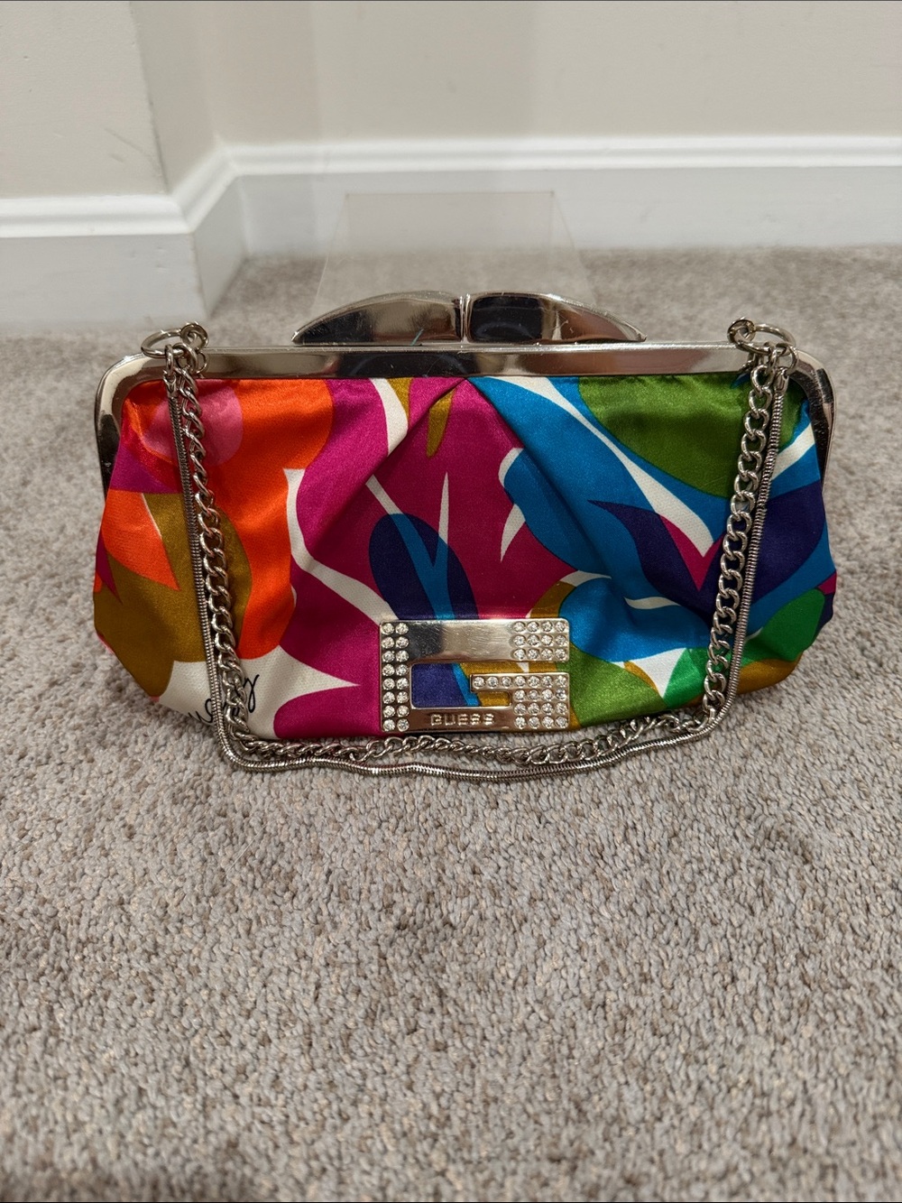 GUESS Multicolor Satin Evening Clutch with Chain
